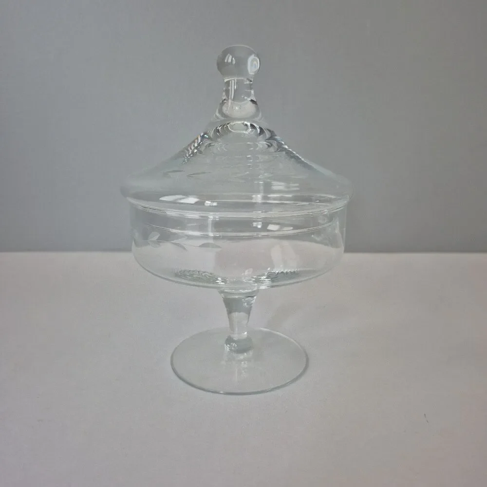 VTG Princess House Heritage Crystal Etched Floral Covered Dishes Bowls Set of 2